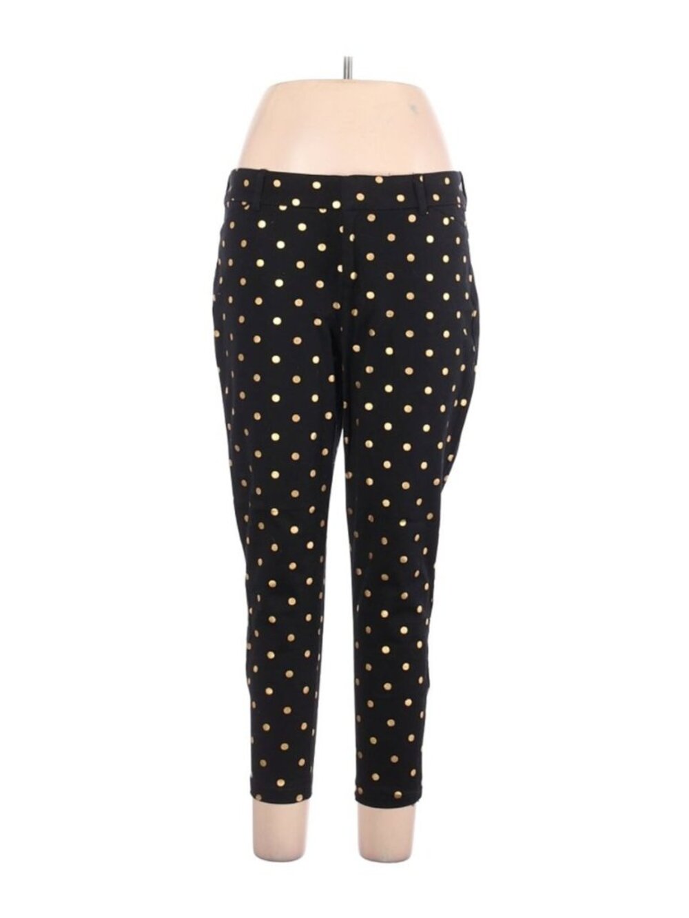 Women Old Navy Metallic Foil Gold Polka Dot Black Pixie Cropped Pants Size 12